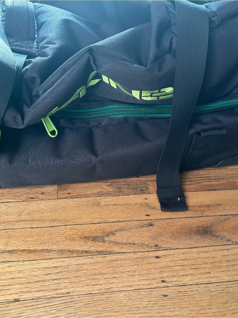 Dakine Gray Backpack with Bright Green Trim and Zipper Pulls